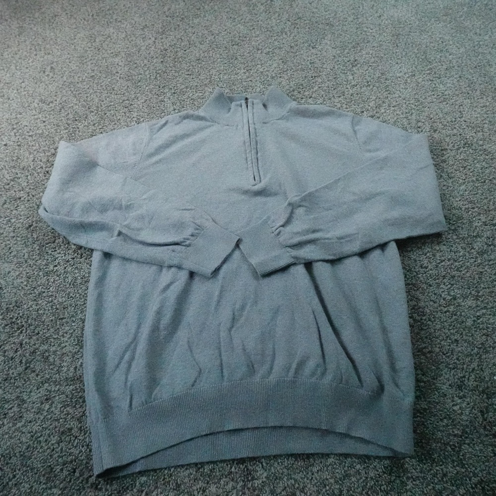 LL Bean Sweater Mens L Gray Cotton Cashmere 1/4 Zip Mock Neck Knit Pullover Hike